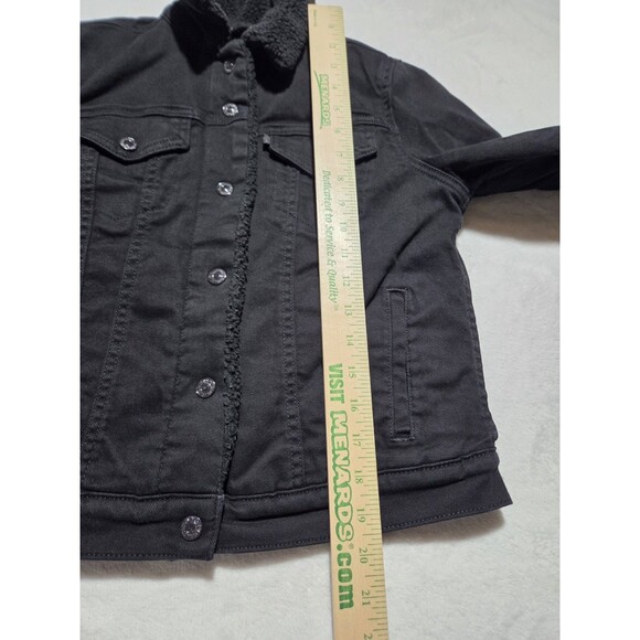 Womens Black Levis Strauss Sherpa Collar Trucker Denim Jean Jacket Small Petite - Picture 9 of 9